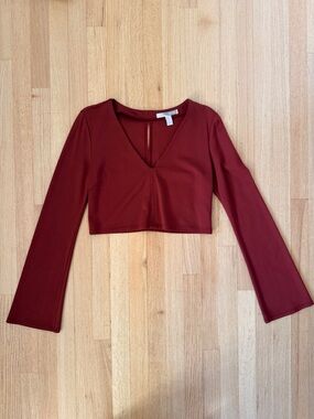 Forever 21 Burgundy V-Neck Long Sleeve Crop Top